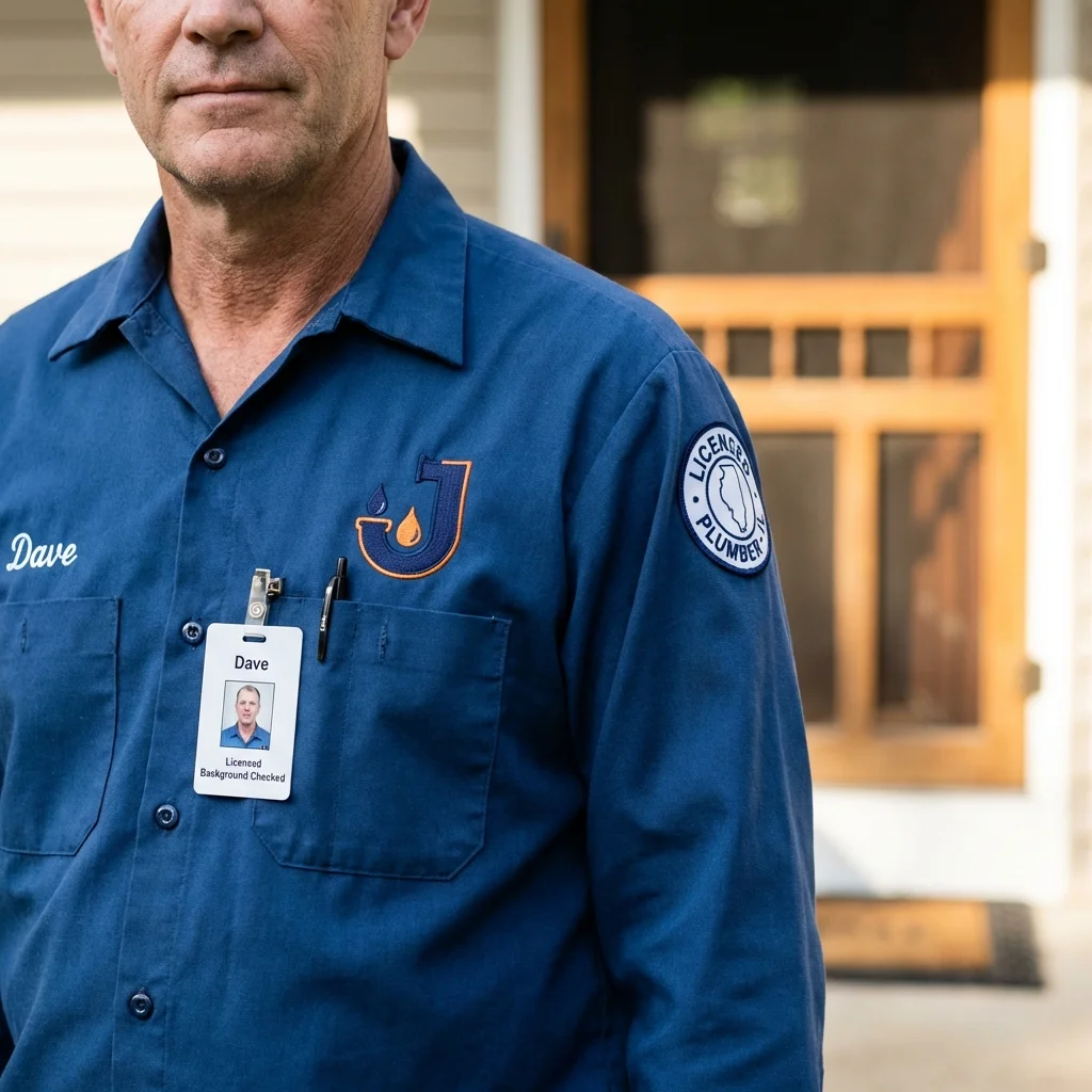 Licensed plumber showing ID badge in Kingsland, TX