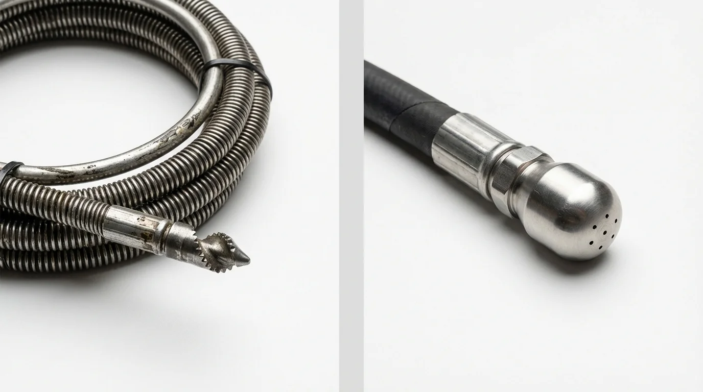 Drain snake cable and hydro jetting nozzle used for drain cleaning in Kingsland, TX