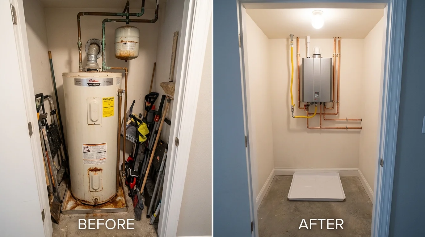 Tank water heater versus wall-mounted tankless unit comparison for Kingsland, TX homeowners